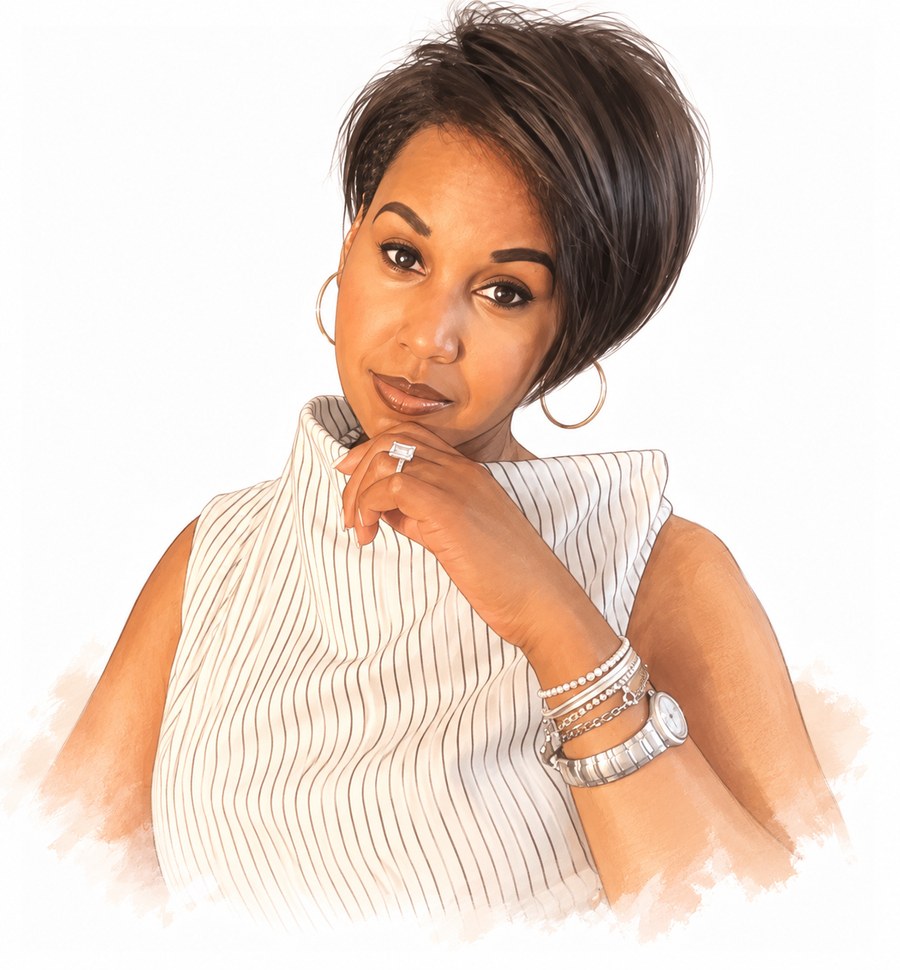 Illustrated portrait of Attorney Shara Kamal
